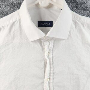 Canali Cotton French Cuff Italy 16.5 White Solid Button Up Men Luxury Shirt